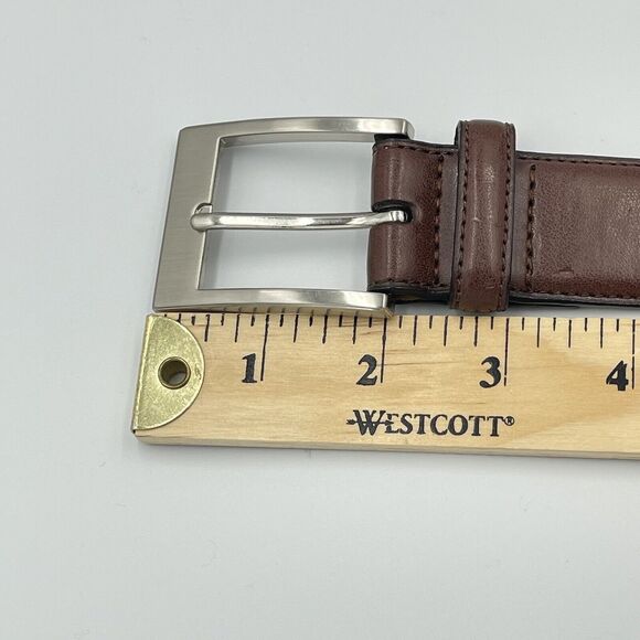 Mens Genuine Leather Belt Quality Brown Buttery Soft 48/120 1.25" Silver Buckle - Picture 5 of 9